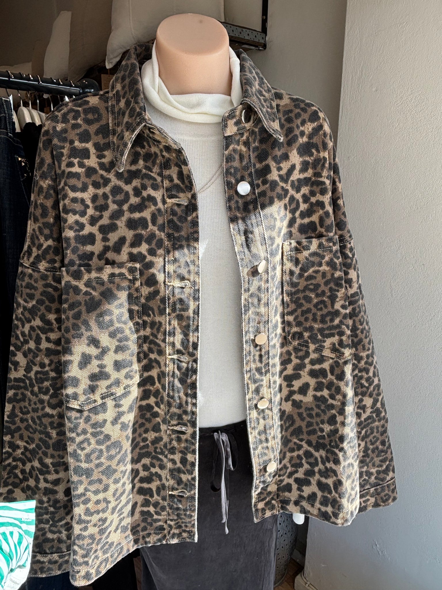 LEDA JACKET - DENIM LEOPARD PRINT