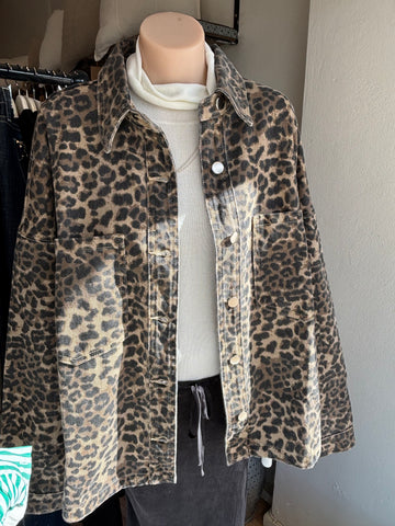 LEDA JACKET - DENIM LEOPARD PRINT