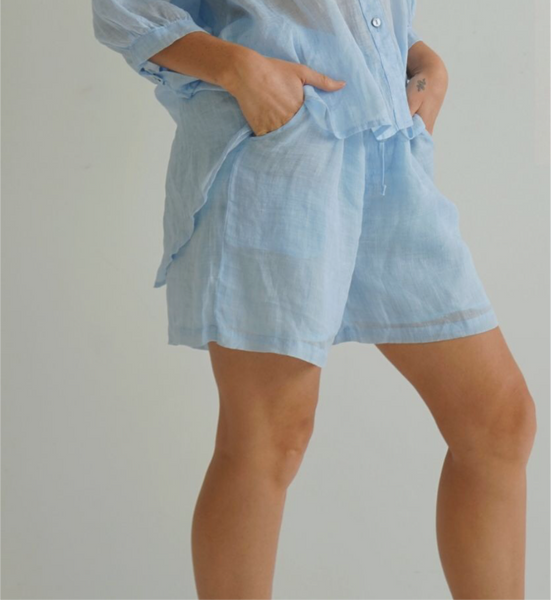 EDEN SHEER LINEN SHORTS - BLUE