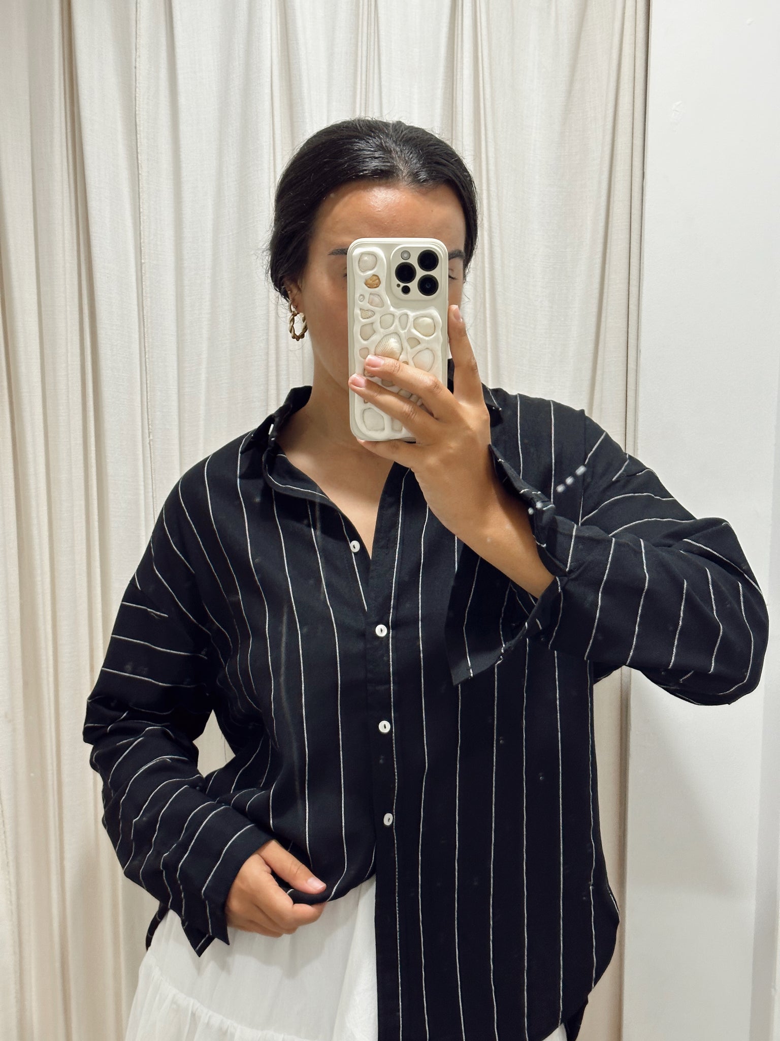 STRIPE BOYFRIEND SHIRT - BLACK