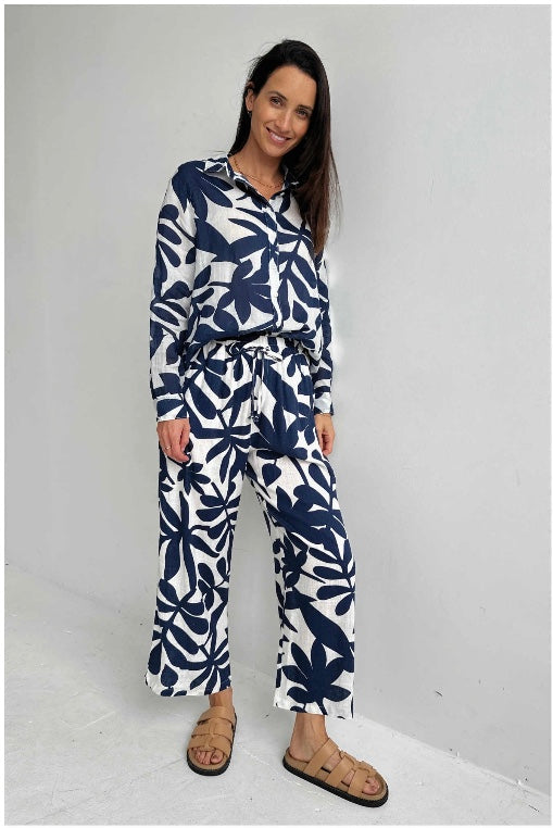 INK FLOWER LINEN PANTS