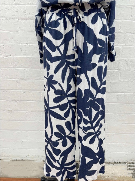 INK FLOWER LINEN PANTS