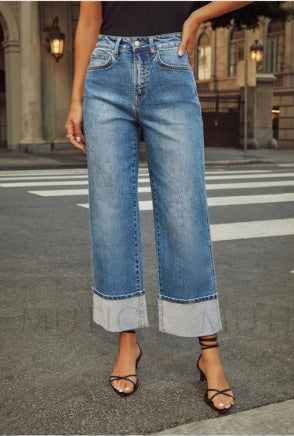 HIGH WAISTED CUFF JEANS