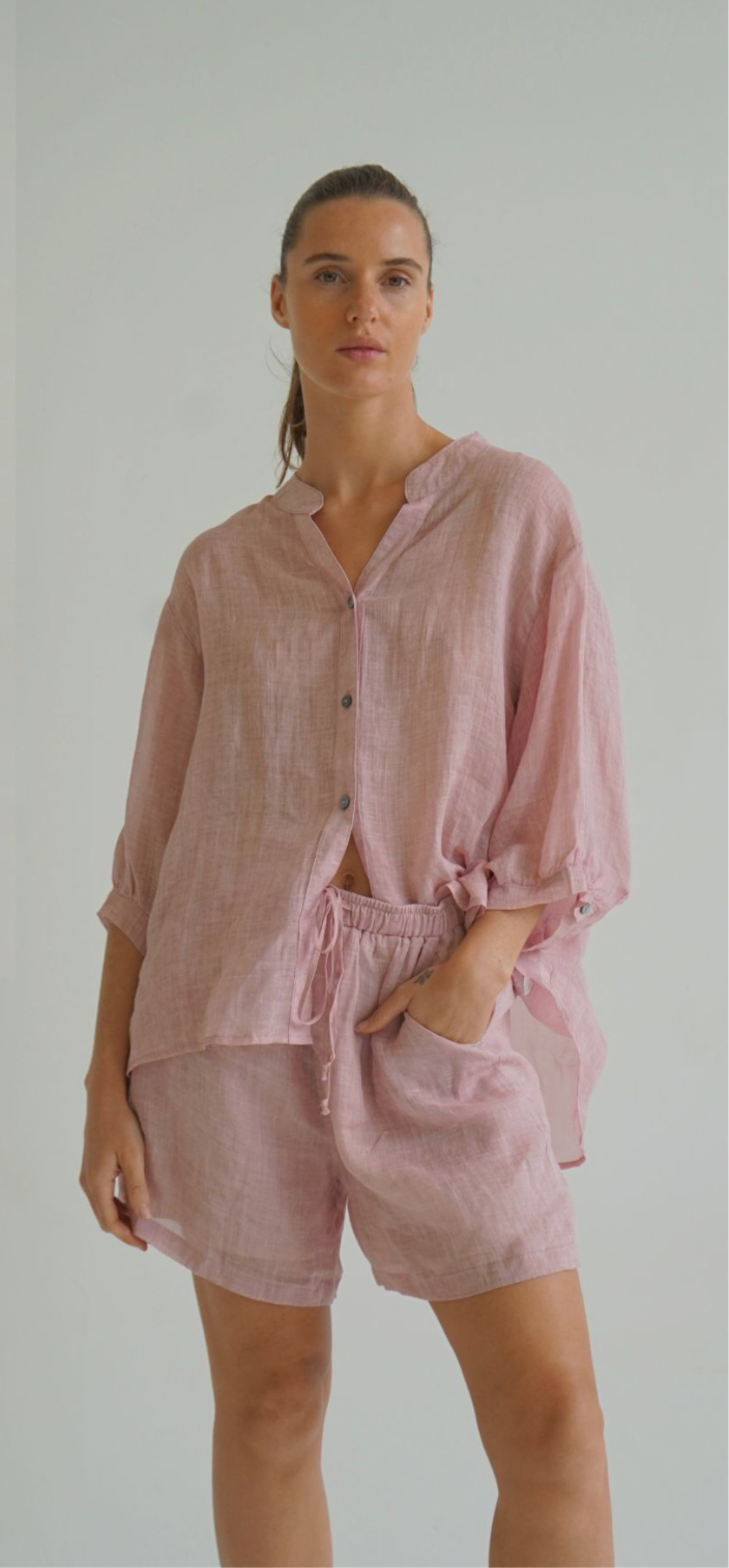 EDEN SHEER LINEN SHORTS - LIGHT PINK