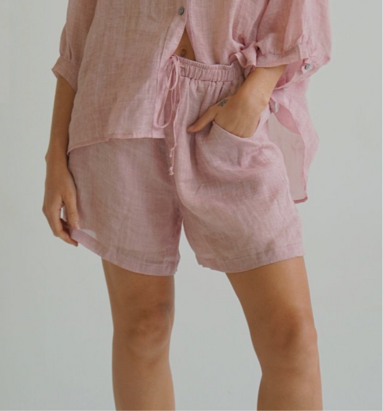 EDEN SHEER LINEN SHORTS - LIGHT PINK