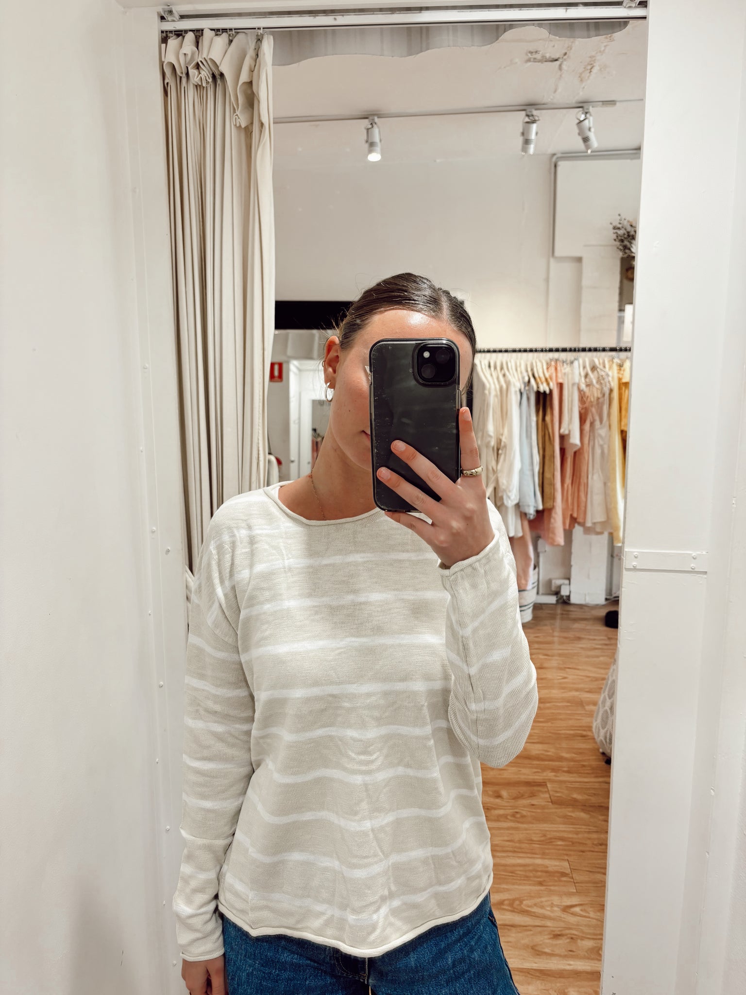 MINNIE TOP - STONE STRIPE