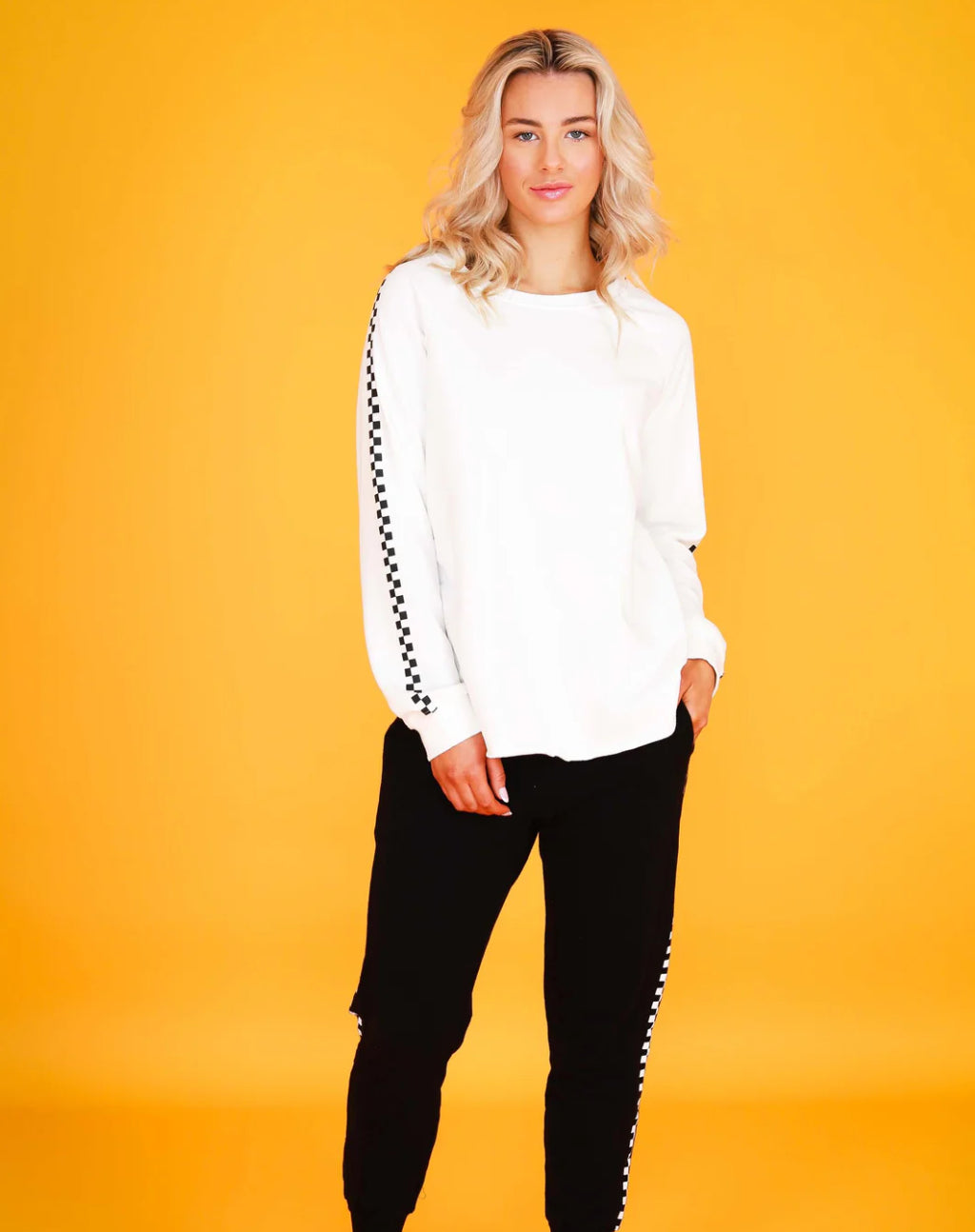 CHECK STRIPE RAGLAN SWEATER