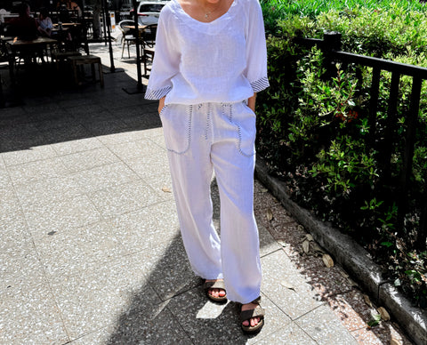 SHARLIE STRIPE PANTS - NAVY