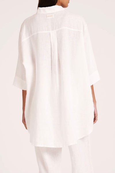 LOUNGE LINEN LONGLINE SHIRT- WHITE