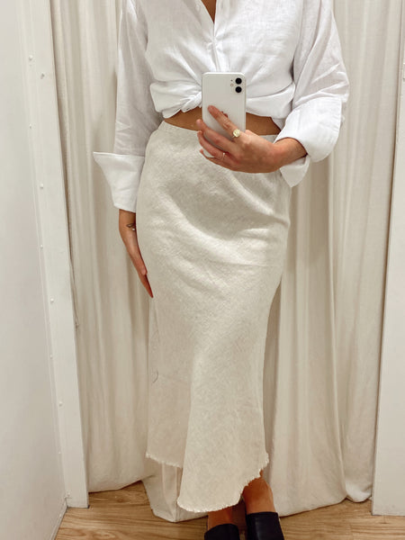 LINEN SLIP SKIRT - BEIGE
